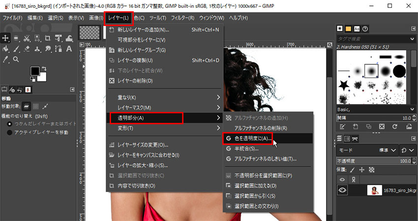 GIMPŔwiɂȂȂ̑Ώ@4. F𓧖xɕϊ
