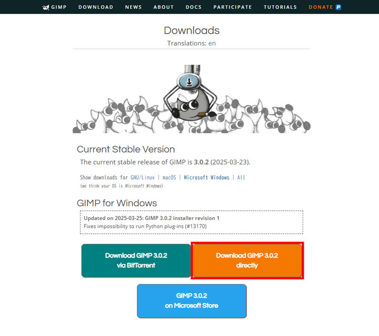 GIMP���{��ł̃_�E�����[�h�E�C���X�g�[���菇