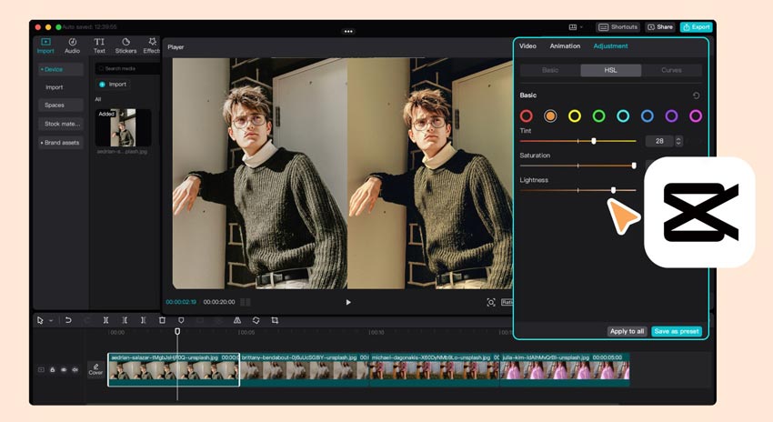 動画の色調補正アプリ:CapCut