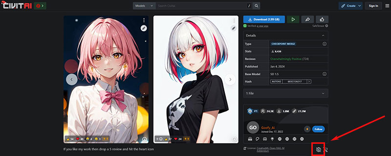 CIVITAIでモデルのライセンスを確認する