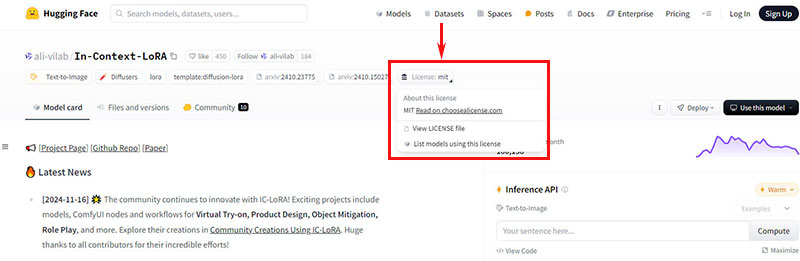 Hugging Faceでモデルのライセンスを確認する