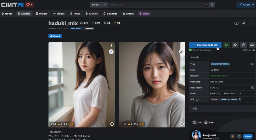 Stable DiffusionŃAȓ{l𐶐̂ɂ߂̃fFhaduki_mix