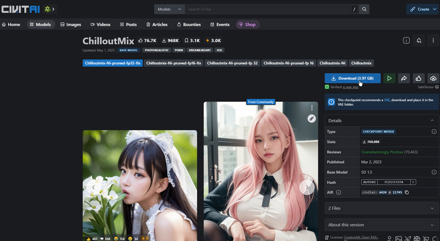 Stable DiffusionŃAȓ{l𐶐̂ɂ߂̃fFChilloutMix