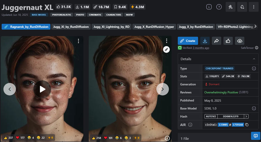 Stable DiffusionŃAȓ{l𐶐̂ɂ߂̃fFJuggernaut XL