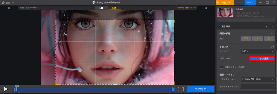 Aiarty Video Enhancer動画のクロップ