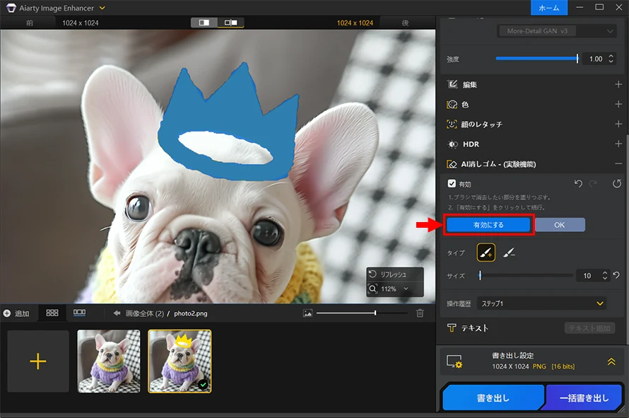 Aiarty Image Enhance�Ŏʐ^����G�������폜����菇STEP2-2