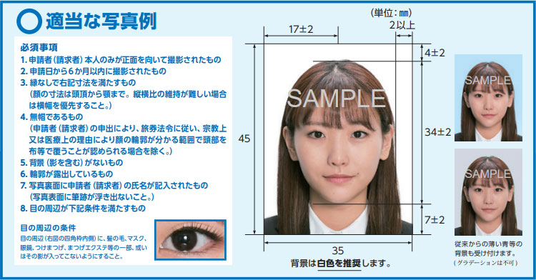 パスポート写真の適当な写真例