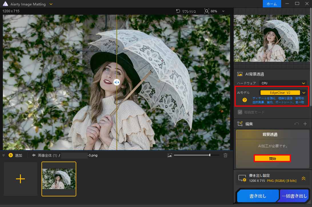 Aiarty Image Matting�ŉ摜�̔w�i�𓧉߂���菇2