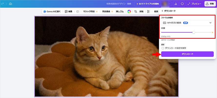 Canva��MP4����T�C�Y��ύX������@STEP5