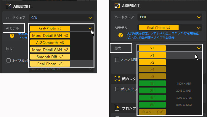 Aiarty Image Enhancerで写真のノイズを除去する手順AB